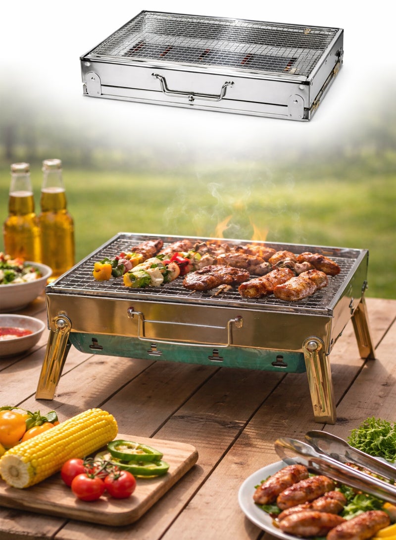 توشيونيكس شواية فحم قابلة للطي من UTTORA طراز TL-372 - حامل شواء محمول من الفولاذ المقاوم للصدأ | سهلة الحمل، آمنة للطعام، مقاومة للصدأ، سهلة التنظيف | مثالية للتخييم، والنزهات، والحدائق، والشواطئ، والطهي في الهواء الطلق - Image 1